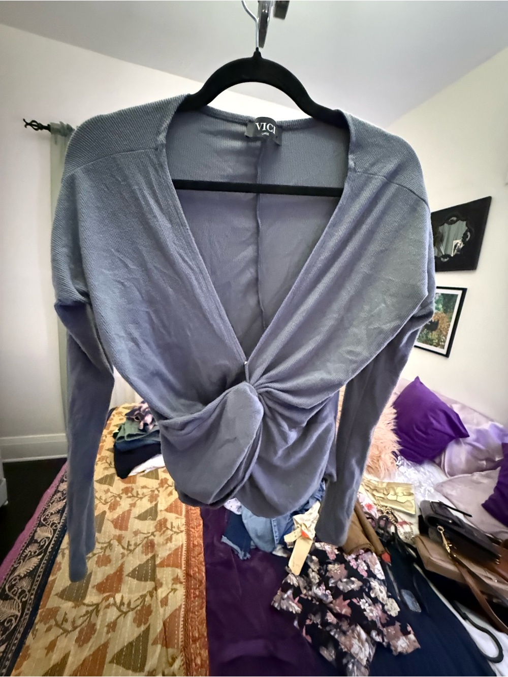 VICI Ribbed Long Sleeve Top in Dusty Blue-Grey